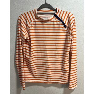 Cabana Life Womens Rashguard‎ Swim Top Orange and White Stripe Zip Neck Size L